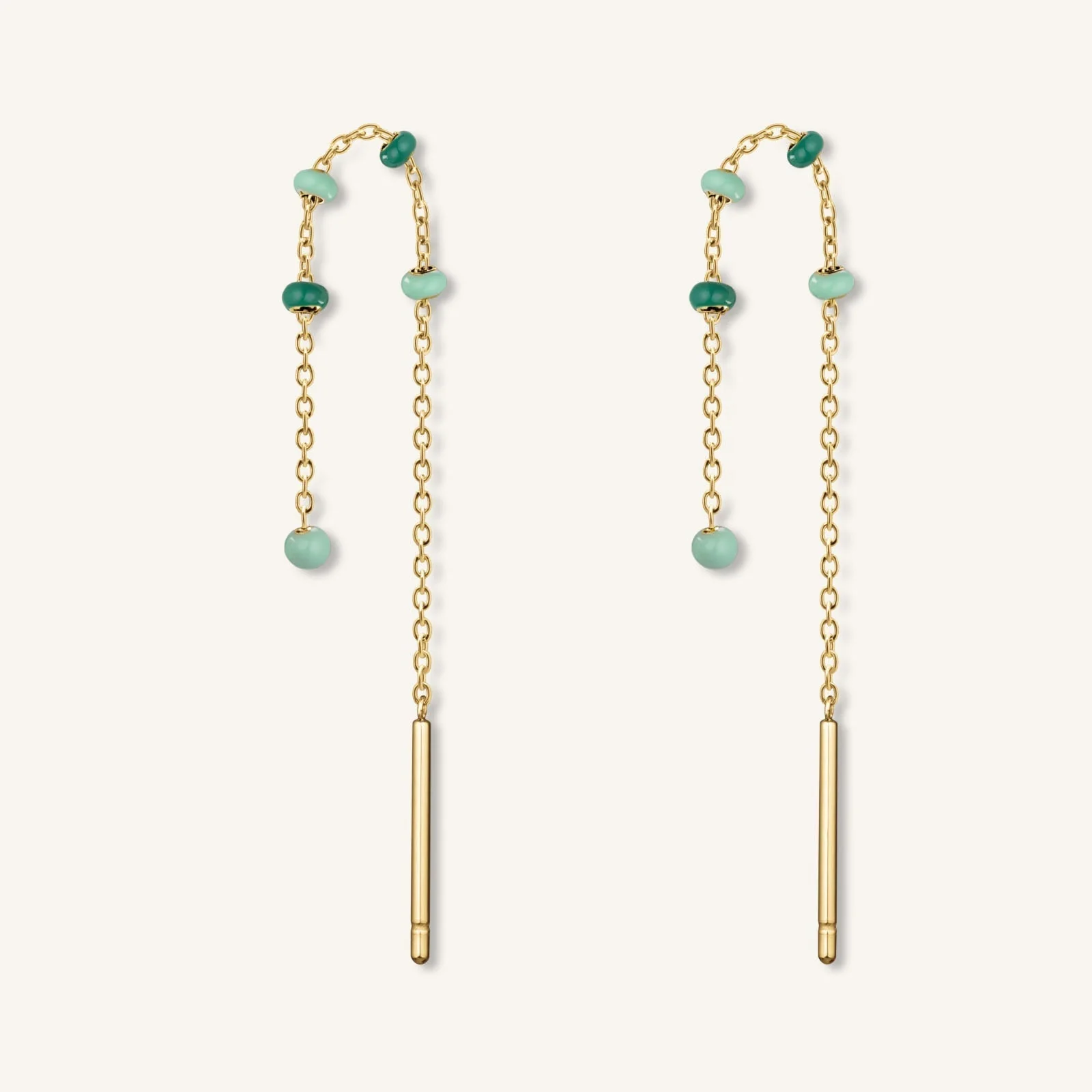 Emerald Dotted Threader Earrings - Image 4